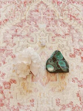Curated Crystal Bundle Of Three Malachite, Agate, and Clear Quartz